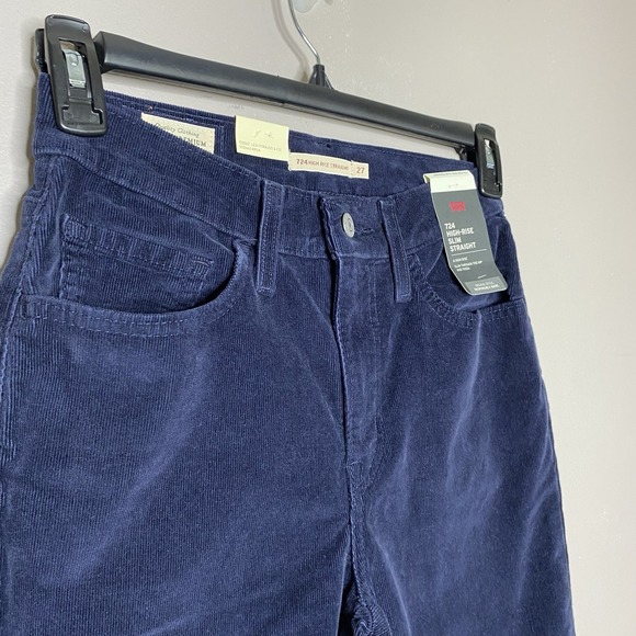 Levis 724 Corduroy Pants Womens Sz 27X30 Navy High Rise Slim Straight White Tab - Picture 3 of 14